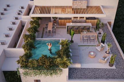 Vista aérea de amenidades del conjunto